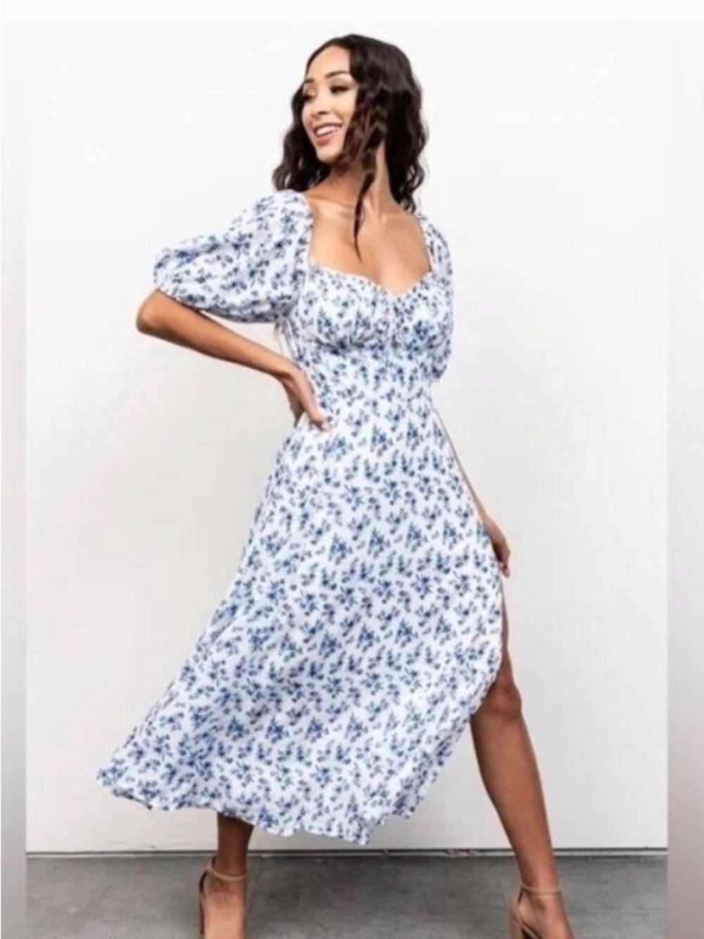 Baltic Born Gwen Smocked Midi Dress - Blue White Floral